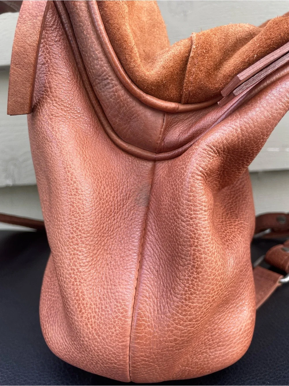 Free People  Soho Convertible Cognac Leather Sling Backpack